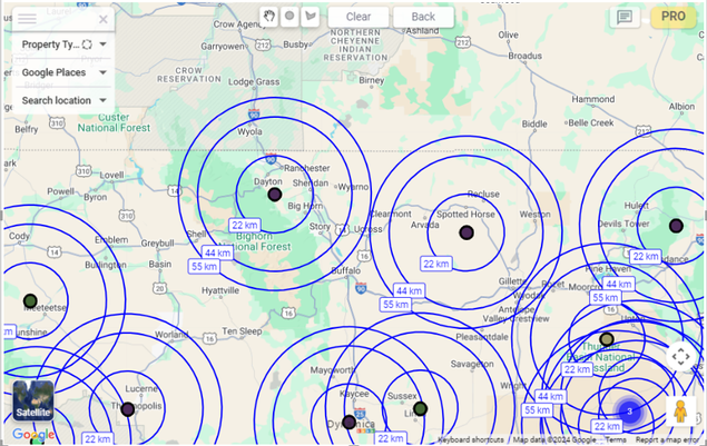 Radii displayed around multiple markers