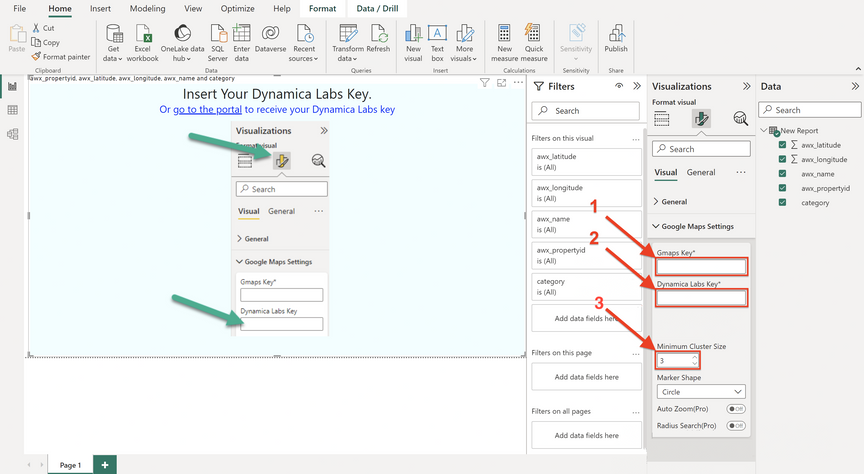 Google Maps Settings in the Power BI formatting pane